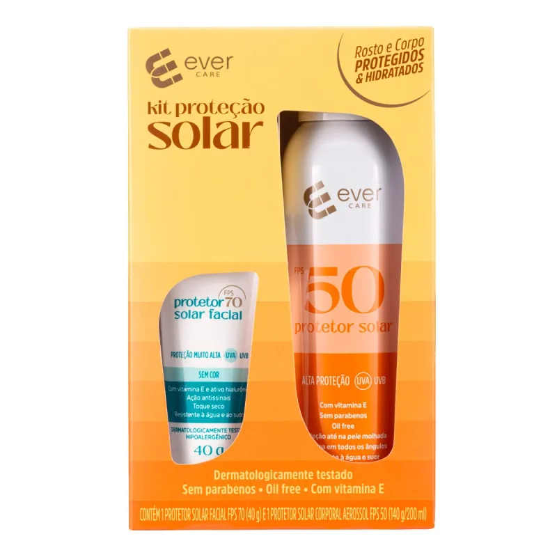 Kit Ever Care Protetor Solar Facial FPS 70 40g + Corporal FPS 50 200ml Aerossol - Ever Care