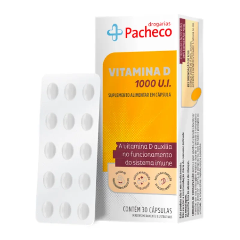 Vitamina D 1000UI Drogarias Pacheco 30 Cápsulas - Drogarias Pacheco