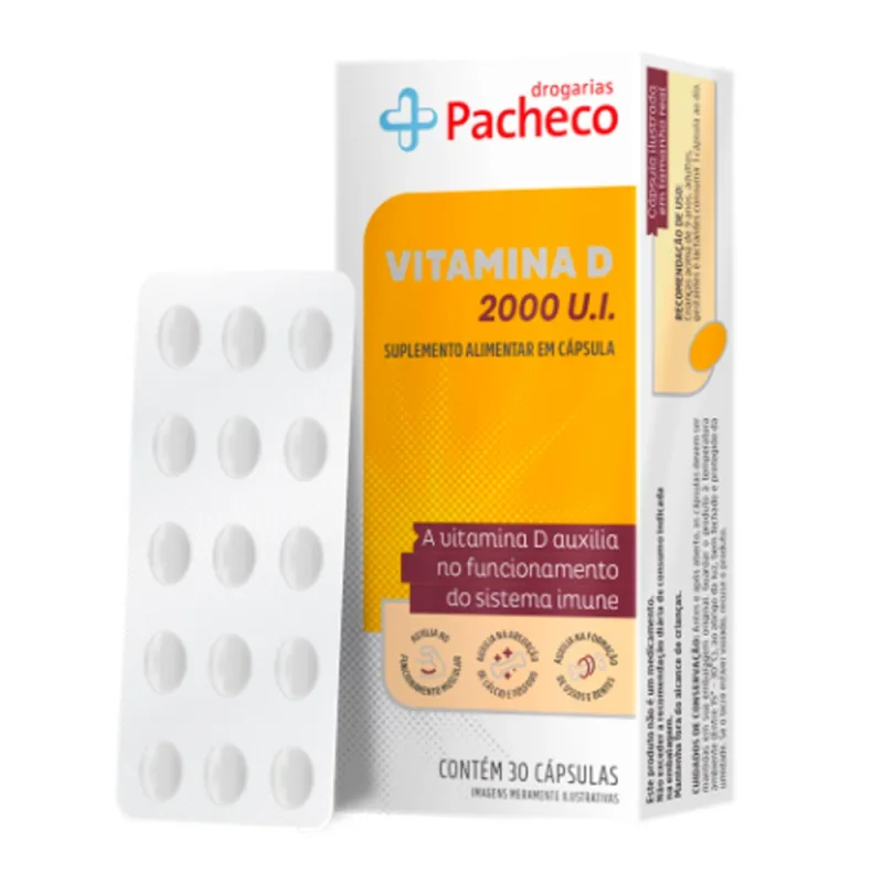 Vitamina D3 2000UI Drogarias Pacheco 30 Cápsulas - Drogarias Pacheco - Vitamina
