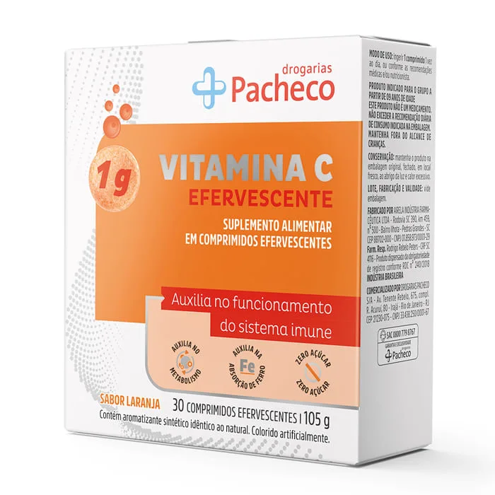 Vitamina C 1g Drogarias Pacheco 30 Comprimidos Efervescentes - Drogarias Pacheco - Vitamina