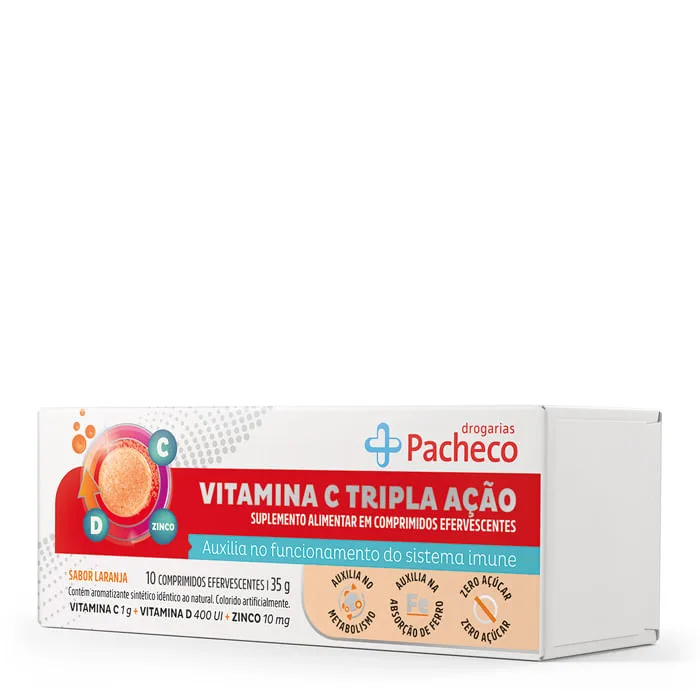 Vitamina C Drogarias Pacheco Tripla Ação 10 Comprimidos Efervescentes - Drogarias Pacheco - Vitamina