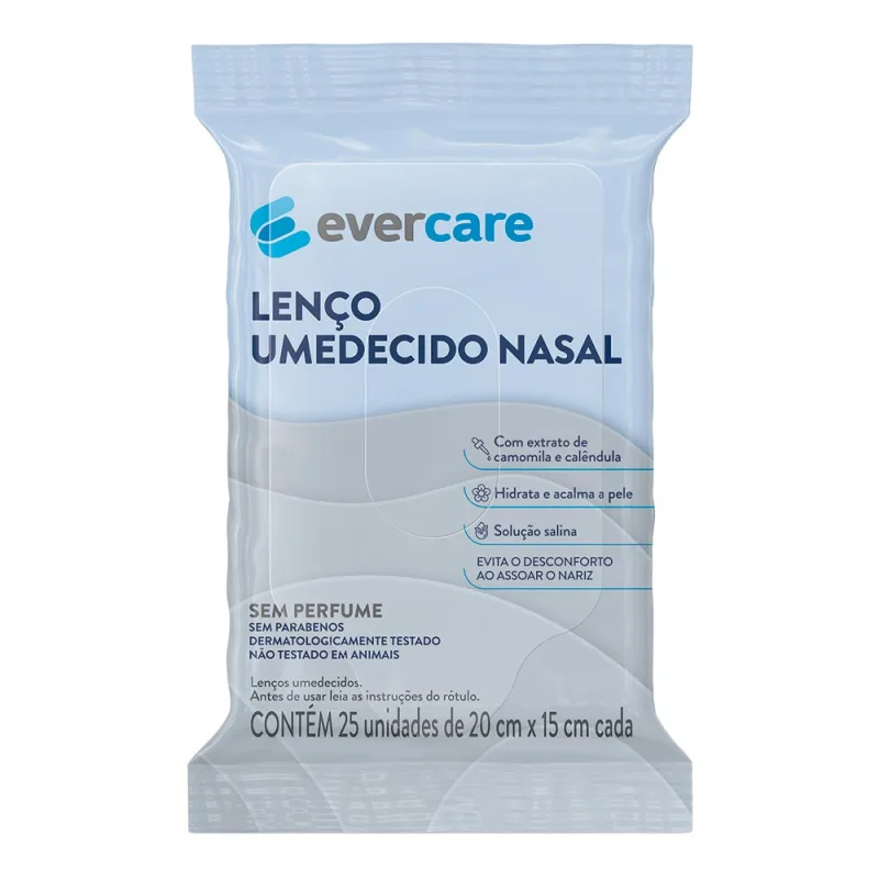 Lenço Umedecido Nasal Adulto Ever Care Sem Perfume 25 Unidades - Ever Care
