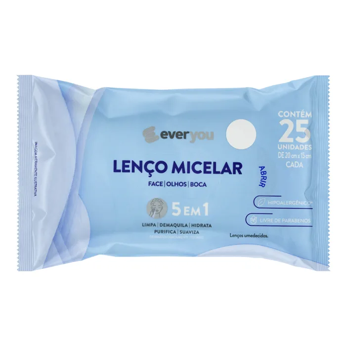 Lenço Umedecido Facial Ever You Micelar 25 Unidades - Ever You - Lenço Umedecido