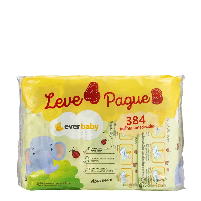 Kit Toalhas Umedecidas Ever Baby Aloe Vera 4 Pacotes 96 Unidades - Ever Baby