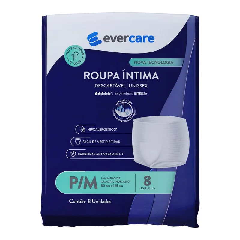 Roupa Íntima Ever Care P/M 8 Unidades