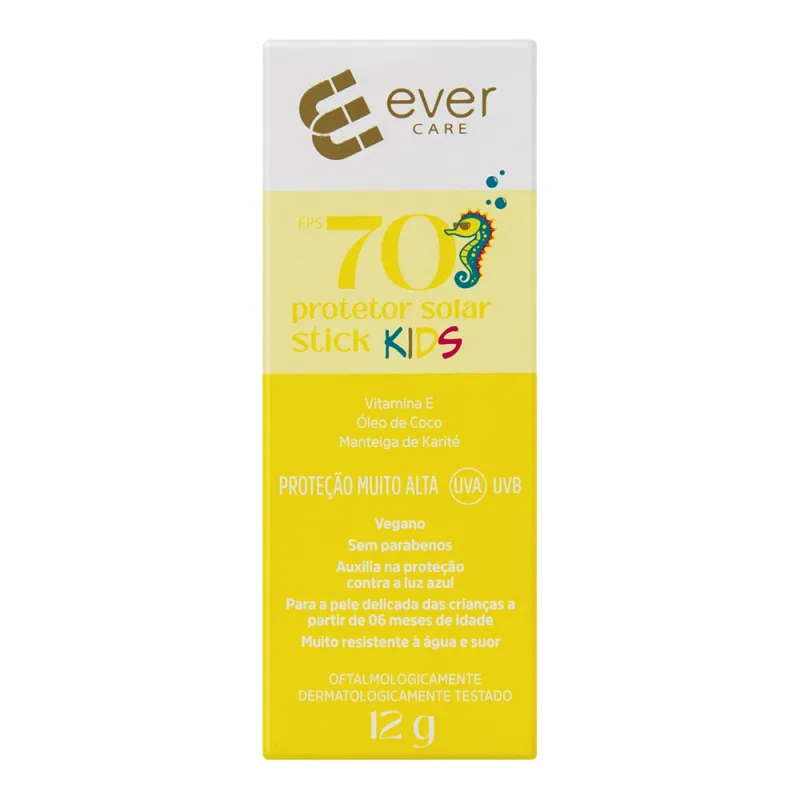 Protetor Solar Infantil Facial Ever Care FPS 70 Kids 12g Stick - Ever Care - Protetor Solar