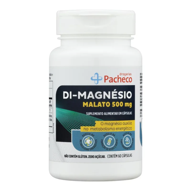 Di-Magnésio Malato 500mg Drogarias Pacheco 60 Cápsulas - Drogarias Pacheco