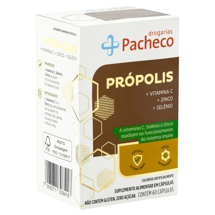 Própolis + Vitamina C + Zinco + Selênio Drogarias Pacheco 60 Cápsulas - Drogarias Pacheco