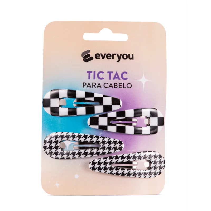 Tic Tac para Cabelo Ever You Preto E Branco 4 Unidades