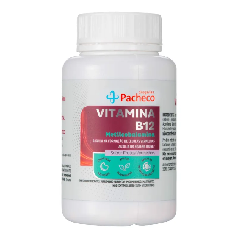 Vitamina B12 Drogarias Pacheco 60 Comprimidos Mastigavéis - Drogarias Pacheco