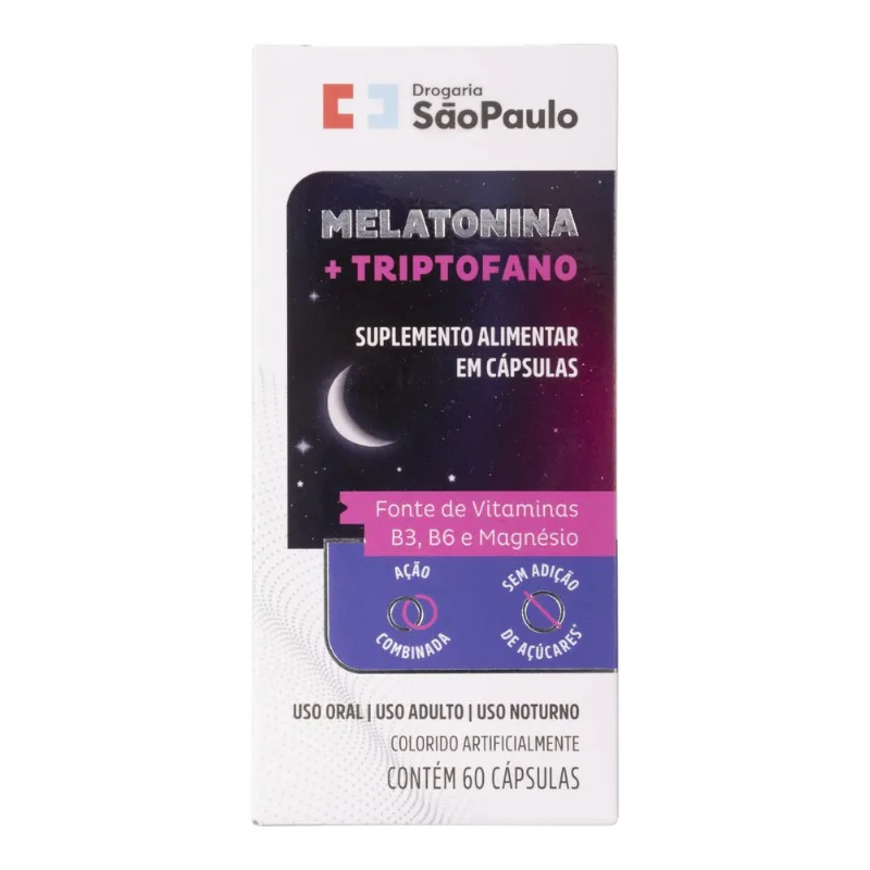 Suplemento Alimentar Melatonina + Triptofano Drogaria São Paulo 60 Cápsulas