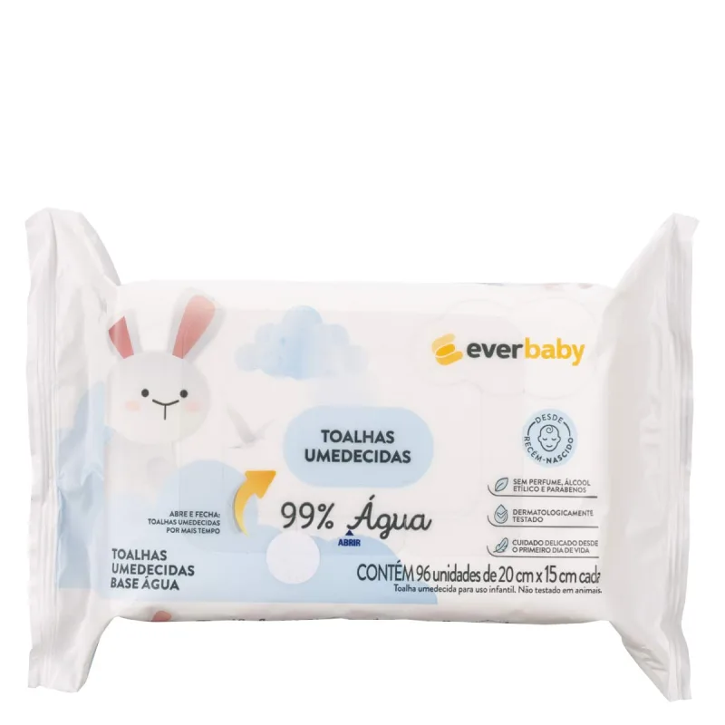 Toalhas Umedecidas Ever Baby 99% Água 96 Unidades - Ever Baby - Lenço Umedecido