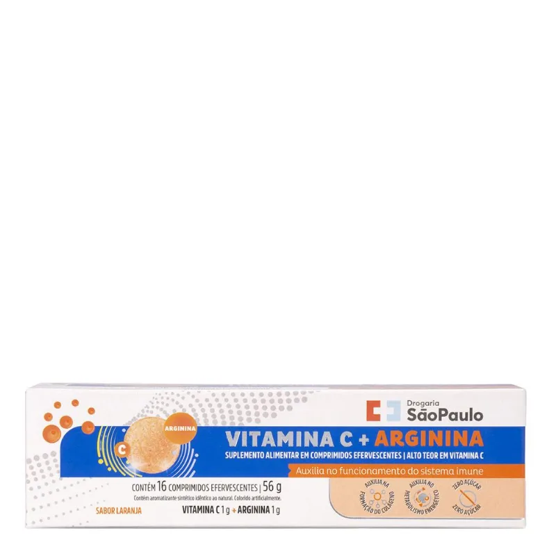 Suplemento Alimentar Vitamina C 1g + Arginina Drogaria São Paulo 16 Comprimidos Efervescentes