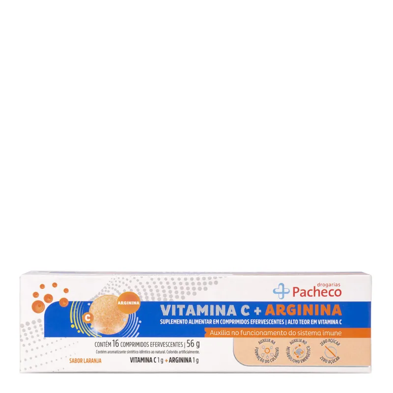 Vitamina C 1g + Arginina Drogarias Pacheco 16 Comprimidos Efervescentes - Drogarias Pacheco