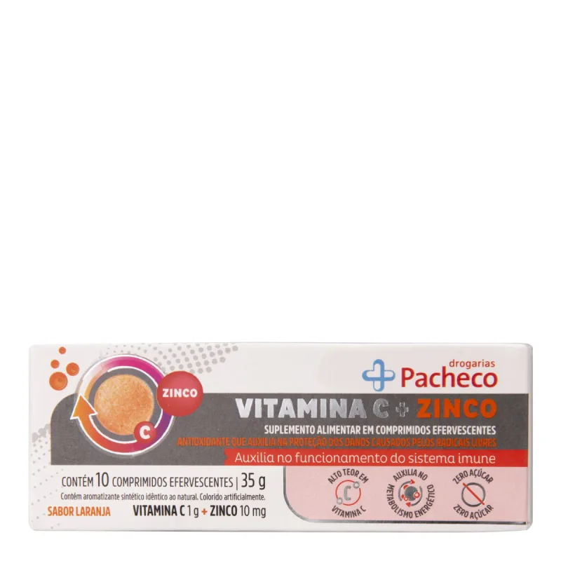 Vitamina C 1g + Zinco Drogarias Pacheco 10 Comprimidos Efervescentes - Drogarias Pacheco