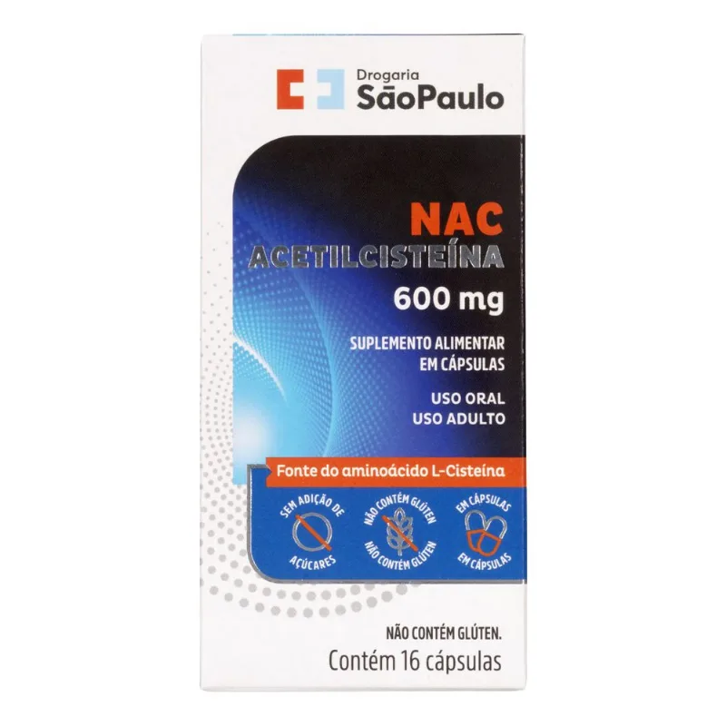 Suplemento Alimentar Acetilcisteína 600mg Drogaria São Paulo 16 Cápsulas