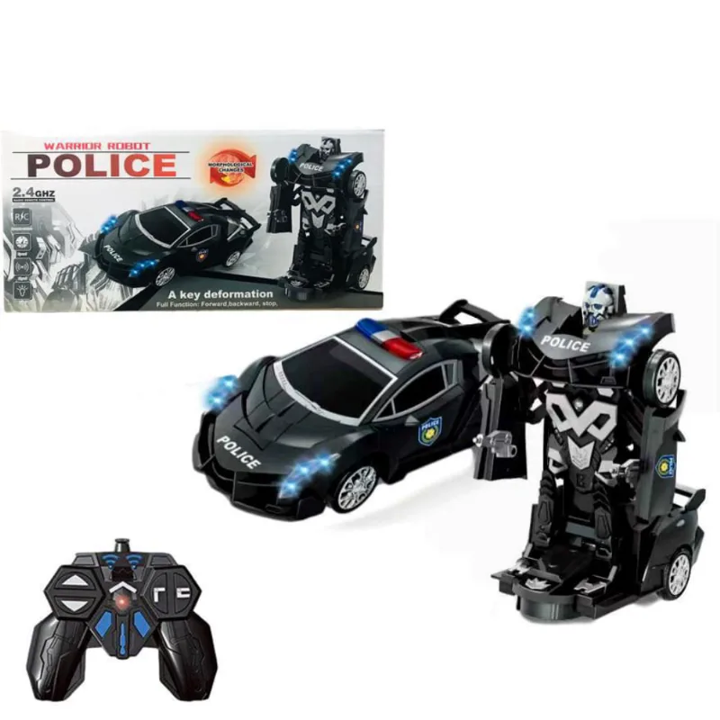 Carrinho Policial Robô De Controle Remoto Som Luz - Preto
