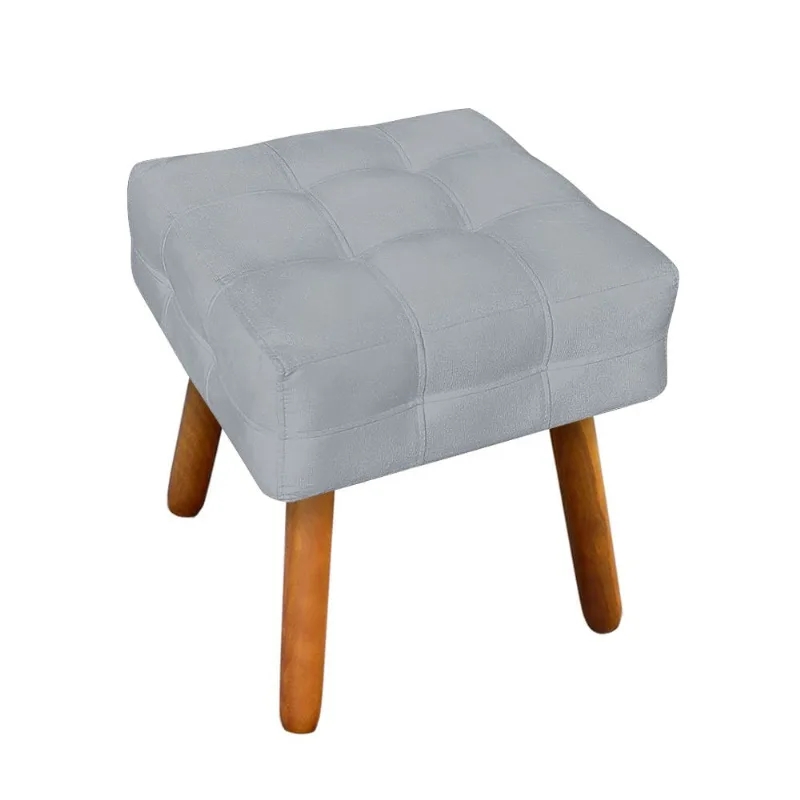 Puff Banqueta Decorativo Pé Palito de Madeira Elisa Suede Cinza D03 - D'Rossi