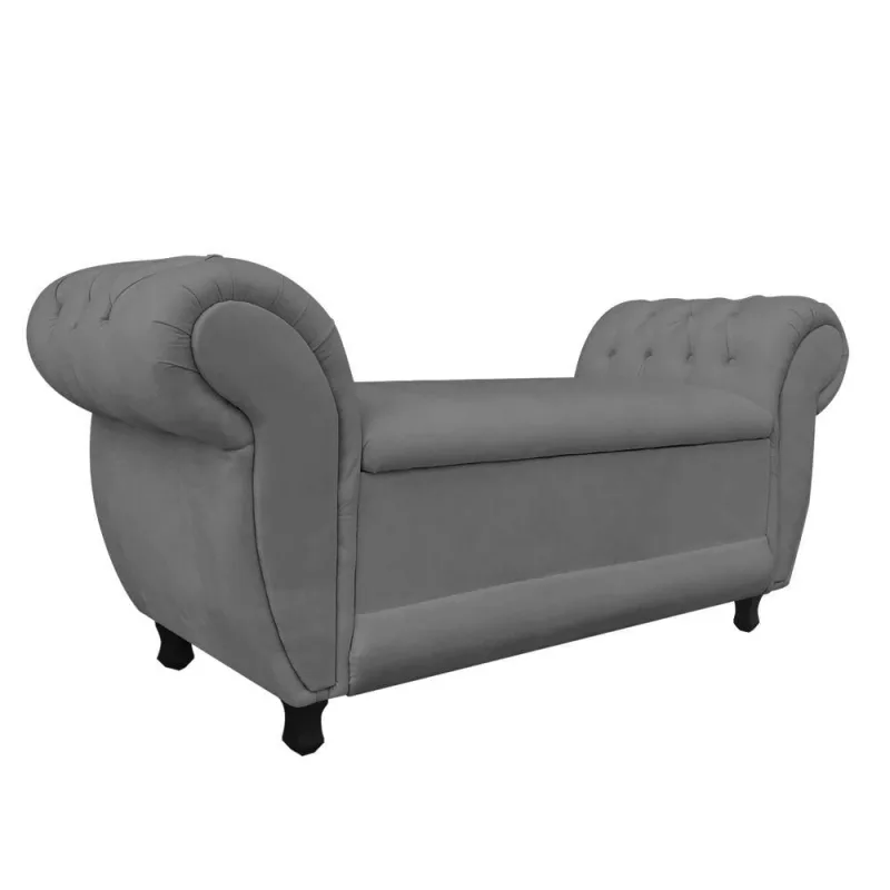 Recamier com Baú Grécia Suede Grafite - DRossi