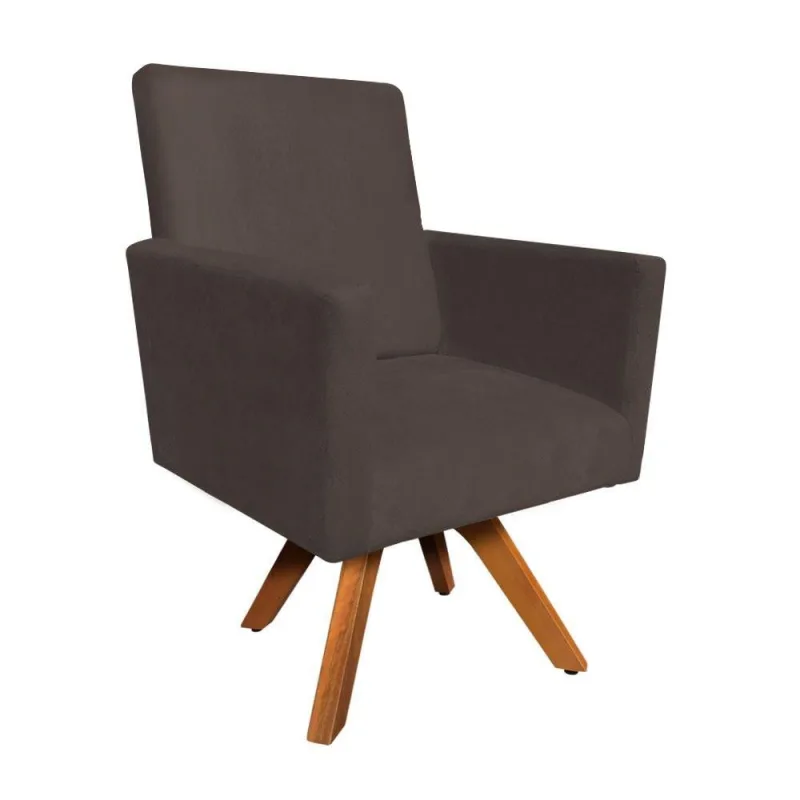 Poltrona Giratória Nina Suede Marrom - OUTRAS