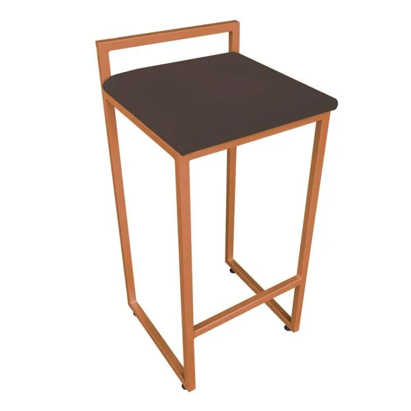 Banqueta Alta Lavinia Suede Marrom Base Cobre - OUTRAS - Móveis
