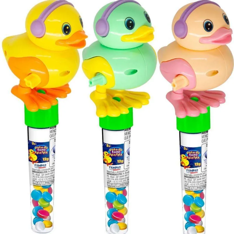 Brinquedo Pato De Fone Pula Pula Com Balinhas Kit 3 Unidades
