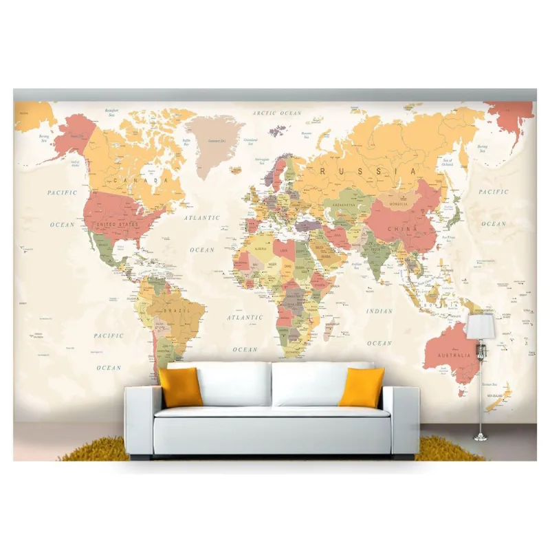 Papel De Parede Mapa Mundi Bege Creme Nmu11