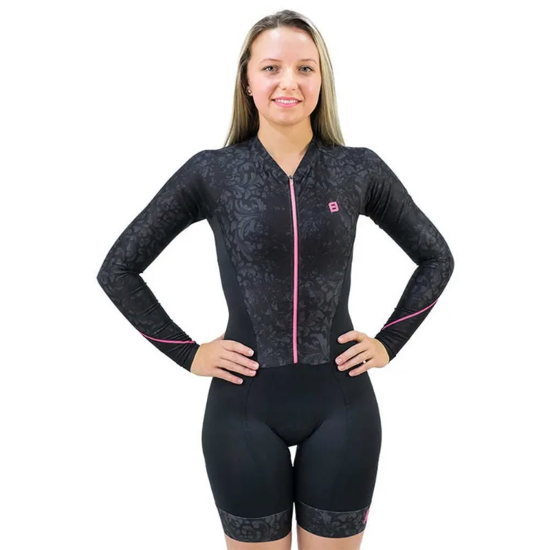 Macaquinho Ciclismo Manga Longa Furbo Feminino Arabesco Forro Blade