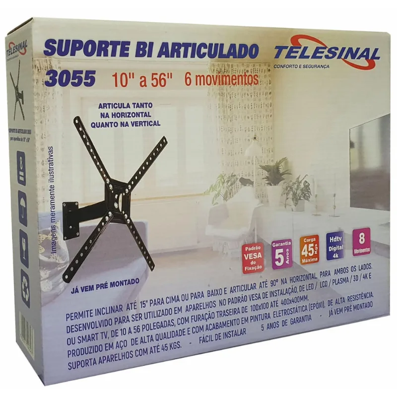 Suporte Bi Articulado 3055 Para Tv'S De 10 A 65