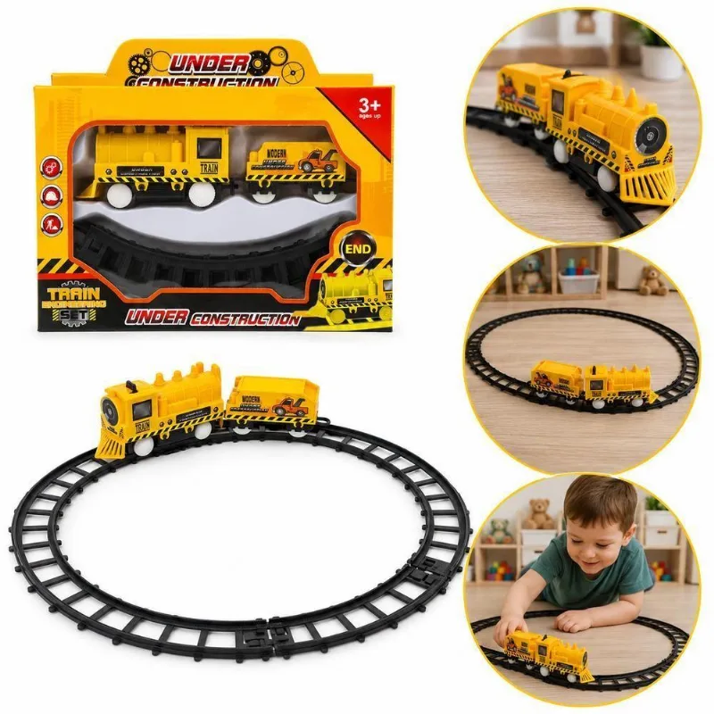Trem Com Pista Ferroviaria Under Construction Infantil Com Locomotiva Vagao Trilhos Bateria Amarelo