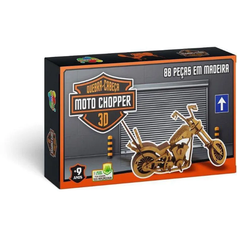 Brinquedo Pedagógico Madeira Moto Chopper 3D 86 Pcs