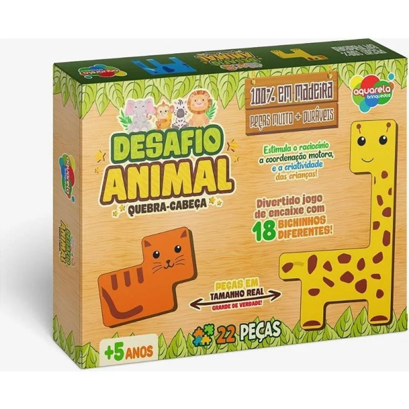 Quebra-cabeça de Madeira Desafio Animal 22 Peças Aquarela Brinquedos - Aquarela Brinquedos - Brinquedos