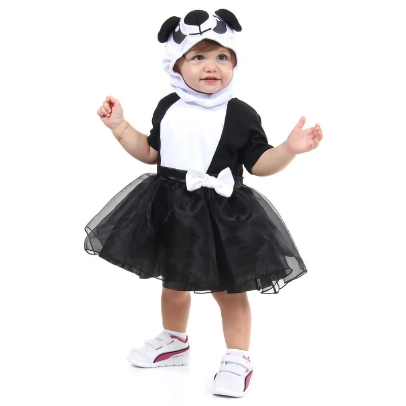 Fantasia Panda Vestido Bebê com Capuz