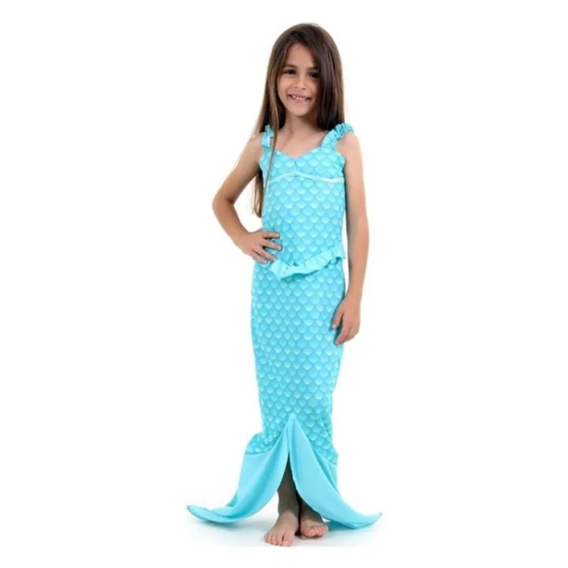 Fantasia de Sereia Infantil Azul Com Cauda de Carnaval M 5 - 8 / Azul