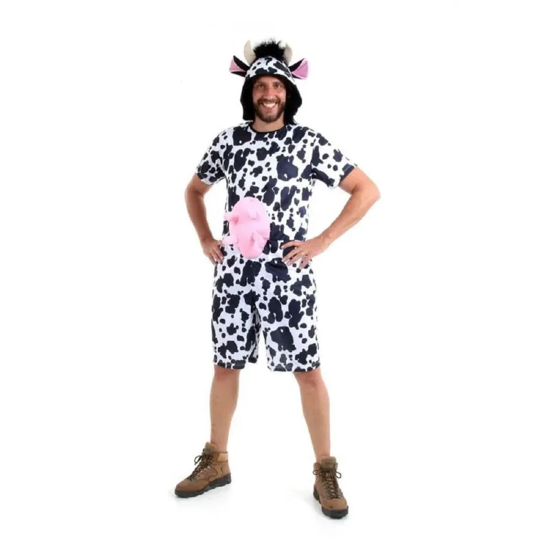 Fantasia Vaca Adulto Masculino Curta Carnaval Verão + Capuz