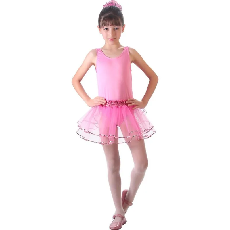 Fantasia Bailarina Rosa Collant e Saia Infantil com Tiara