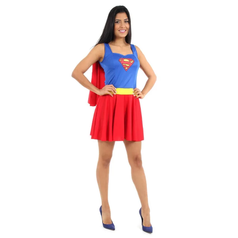 Fantasia Super Mulher Vestido Adulto com Capa - Liga da Justiça