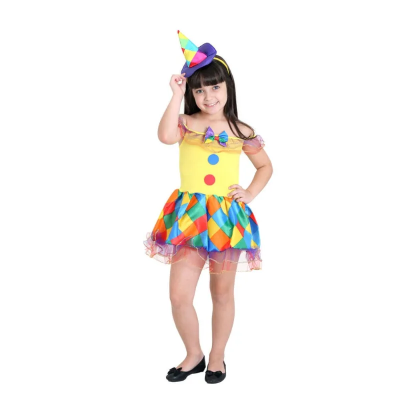 Fantasia Infantil Palhaça de Circo Vestido Chapéu Abrakadabra
