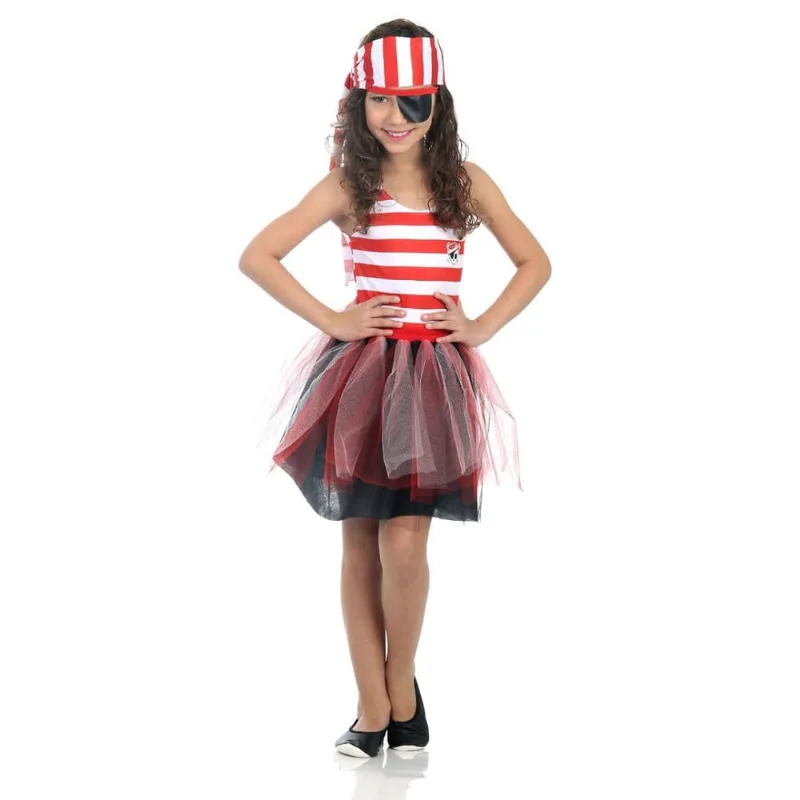 Fantasia Infantil Menina Pirata Roupa Carnaval + Acessórios