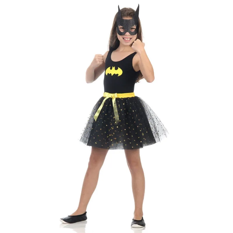 Fantasia Batgirl Liga Da Justiça Com Saia Collant Máscara