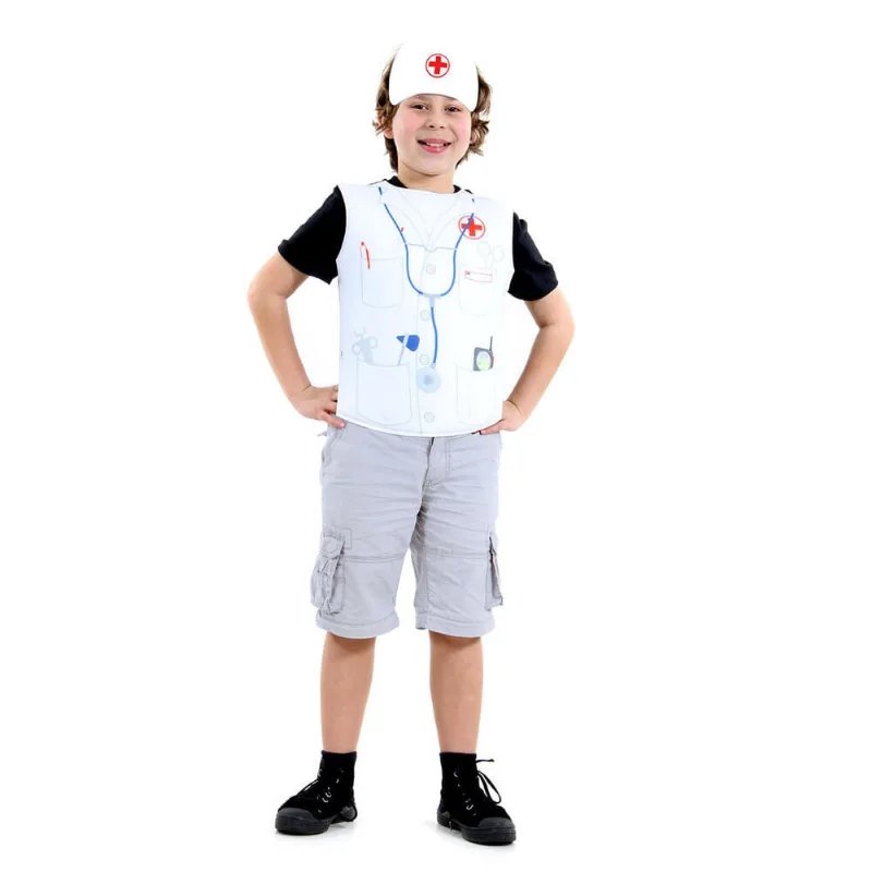Fantasia Profissões Médico Infantil Kit Peitoral e Touca