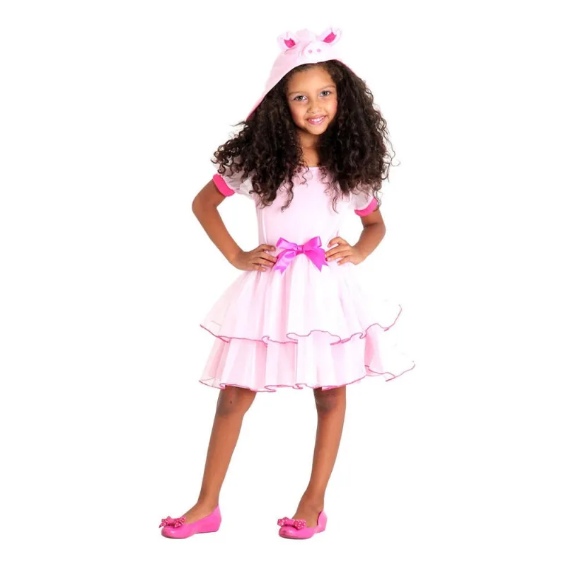 Fantasia Infantil Porquinha Rosa Vestido C/Capuz Abrakadabra