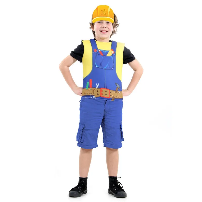 Fantasia Construtor Infantil Kit Peitoral Capacete Fantasia
