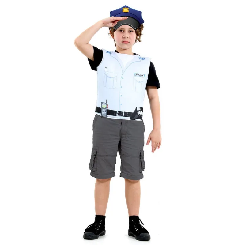 Fantasia Profissões Policial Infantil Kit Peitoral e Quepe