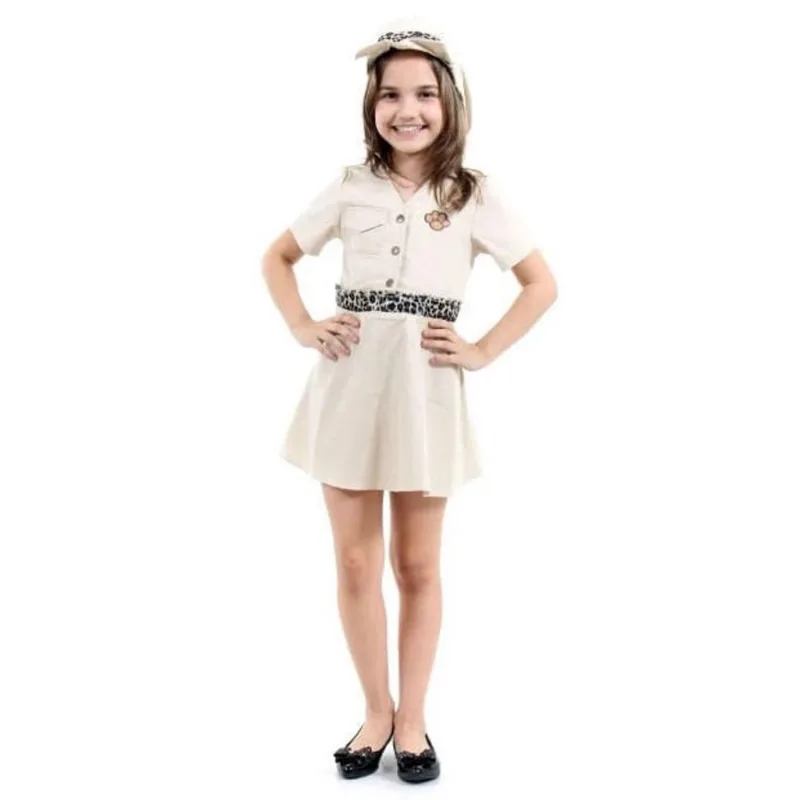 Fantasia Infantil Sáfari Vestido c/ Chapéu Original Feminino