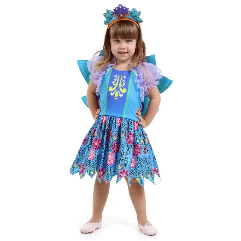 Fantasia Infantil Vestido Fada Curto com Ombreira Asa Tiara