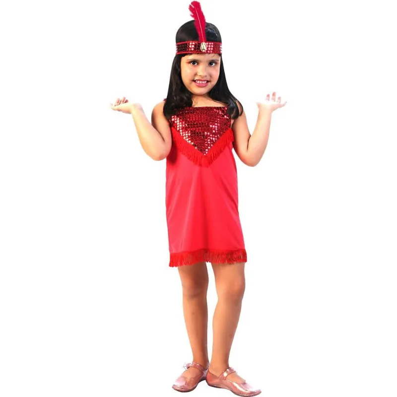 Fantasia Melindrosa Vermelho Vestido Infantil com Tiara - Carnaval