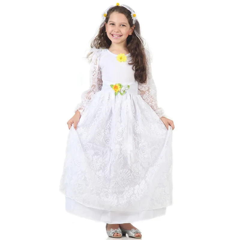 Fantasia Infantil Noiva Vestido Longo Com Véu Abrakadabra