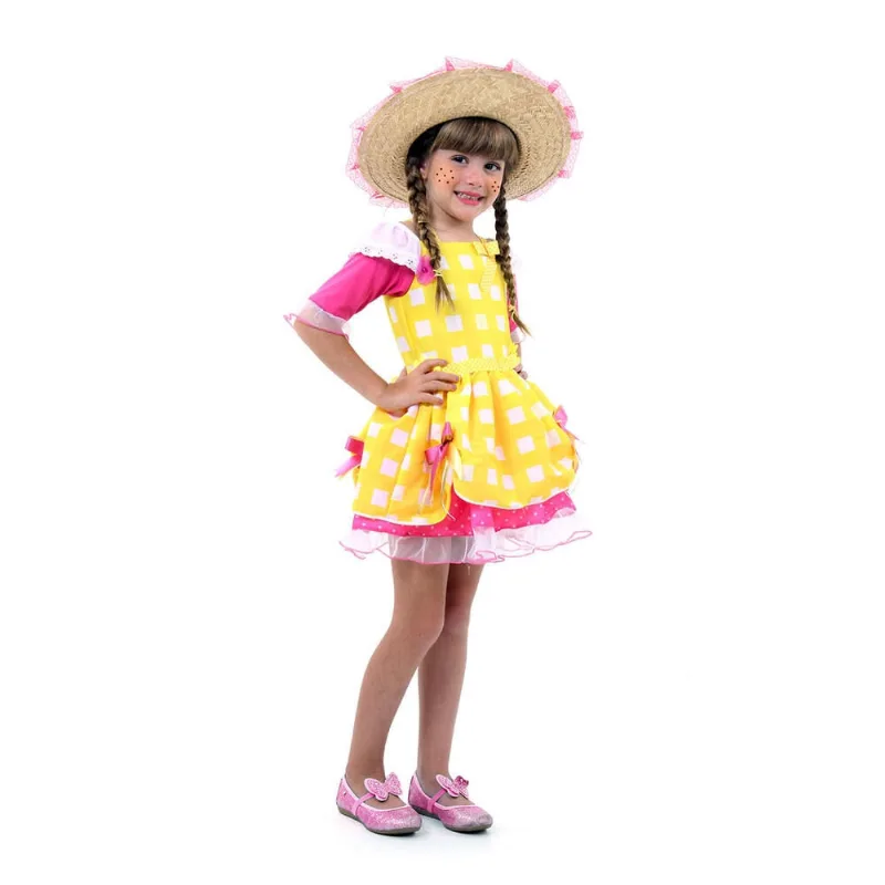 Fantasia Infantil Caipira Vestido Amarelo C/Chapéu Abrakadabra