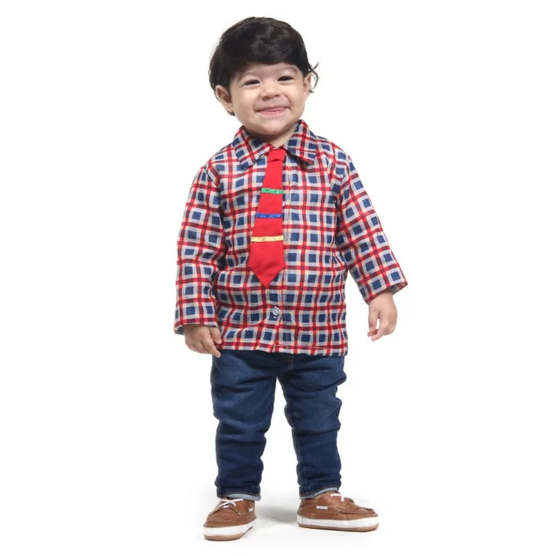 Camisa Caipira Bebê Xadrez Festa Junina Vermelha com Gravata